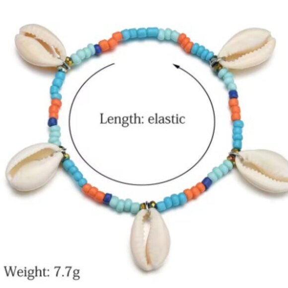 SEASHELL COWRIE STRETCH ANKLET BRACELET LIGHTWEIGHT - Picture 4 of 6